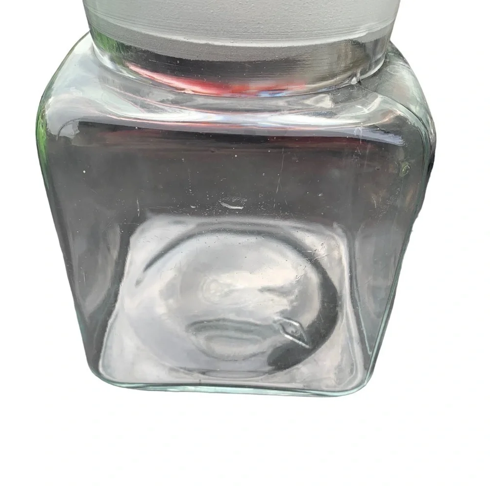 Vintage Candy Jar Square Glass Apothecary Ground Lid Country Store Storage 8”